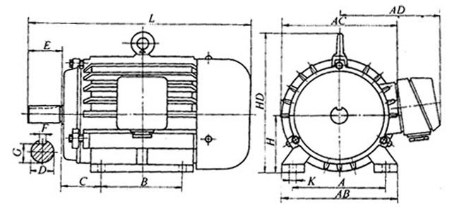 YEJT系列電磁制動三相異步電動機(jī)外形尺寸(H80~200mm)